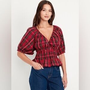 Old Navy | Plaid | Puff Sleeve Top | Size L | New with Tags